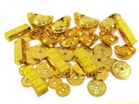 gold bars and coins as lucky amulets